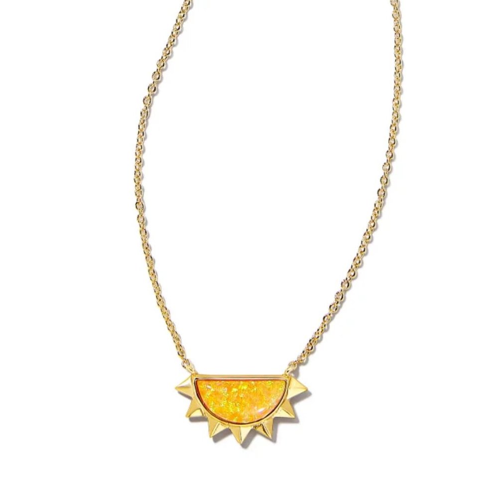 KENDRA SCOTT Sienna Gold Half Sun Pendant Necklace Citrus Kyocera Opal